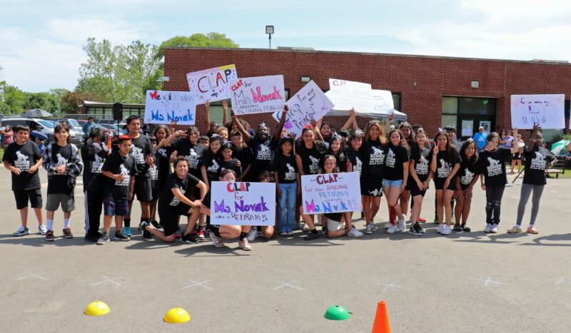 The soon-to-be- 6th graders with their soon-to-be retired principal!